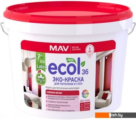 - Краски и эмали Ecol 36 ВД-АК-2036 11 л (снежно-белый матовый) - 36 ВД-АК-2036 11 л (снежно-белый матовый)