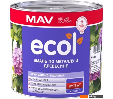 - Краски и эмали MAV Ecol ПФ-115 С 11 кг (белый матовый) - Ecol ПФ-115 С 11 кг (белый матовый)