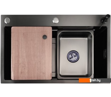  - Кухонные мойки Stellar Decor S7045NB-A-D (нано черный, c доской) - Decor S7045NB-A-D (нано черный, c доской)