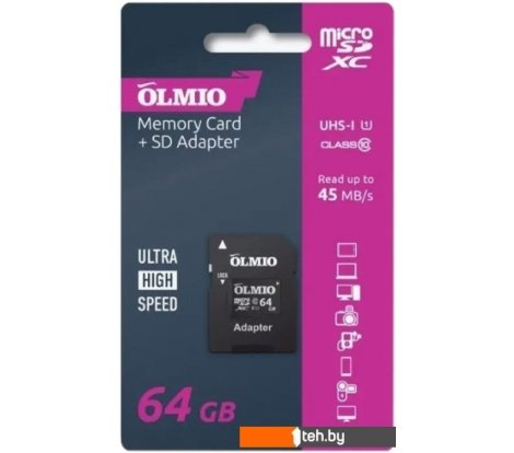  - Карты памяти Olmio microSDXC 64GB UHS-I U3 - microSDXC 64GB UHS-I U3