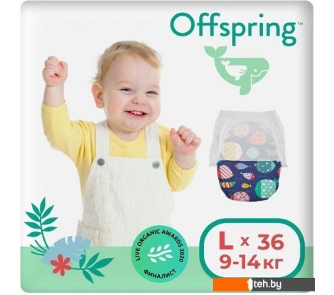  - Детские подгузники Offspring L 9-14кг Рыбки (36 шт) - L 9-14кг Рыбки (36 шт)
