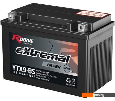 - Мотоциклетные аккумуляторы RDrive eXtremal Silver YTX9-BS (8.4 А·ч) - eXtremal Silver YTX9-BS (8.4 А·ч)