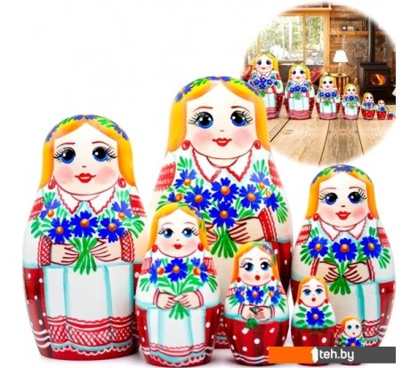  - Развивающие игрушки Брестская Фабрика Сувениров В белорусском национальном платье с орнаментом и букетом васильков (набор 7 шт) - В белорусском национальном платье с орнаментом и букетом васильков (набор 7 шт)