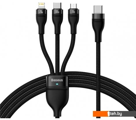  - Кабели, адаптеры, разветвители Baseus Flash Series II USB Type-C - Lightning/USB Type-C/microUSB (1.5 м, черный) - Flash Series II USB Type-C - Lightning/USB Type-C/microUSB (1.5 м, черный)