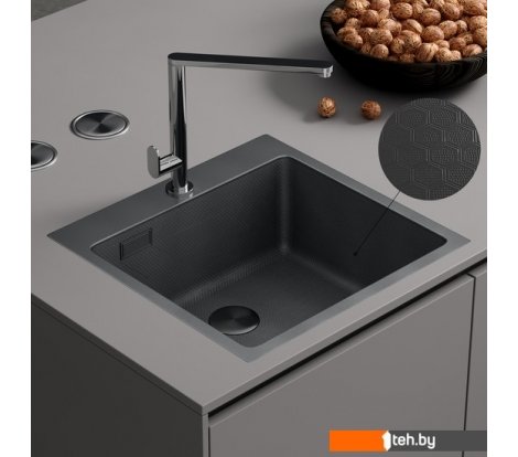  - Кухонные мойки Roxen Snake 560220-50-BS (50*48) PVD графит/текстурная поверхность (с коландером и дозатором) - Snake 560220-50-BS (50*48) PVD графит/текстурная поверхность (с коландером и дозатором)