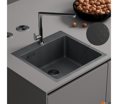  - Кухонные мойки Roxen Snake 560220-50-BS (50*48) PVD графит/текстурная поверхность (с коландером и дозатором) - Snake 560220-50-BS (50*48) PVD графит/текстурная поверхность (с коландером и дозатором)
