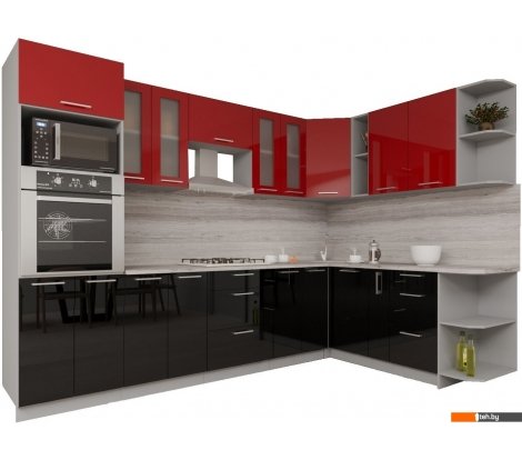  - Готовые кухни Интерлиния Мила Gloss 1.88x3.0 правая (красный-черный) - Мила Gloss 1.88x3.0 правая (красный-черный)