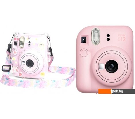 - Фотоаппараты Fujifilm Instax Mini 12 (розовый) + розовый чехол Sundays с ремнем - Instax Mini 12 (розовый) + розовый чехол Sundays с ремнем