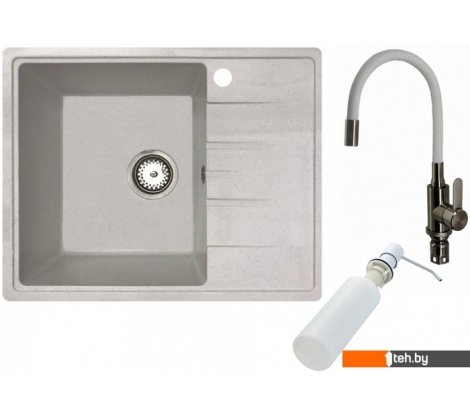  - Кухонные мойки БелЭворс Mila L + смеситель W74004-3 + дозатор L405H (белый) - Mila L + смеситель W74004-3 + дозатор L405H (белый)