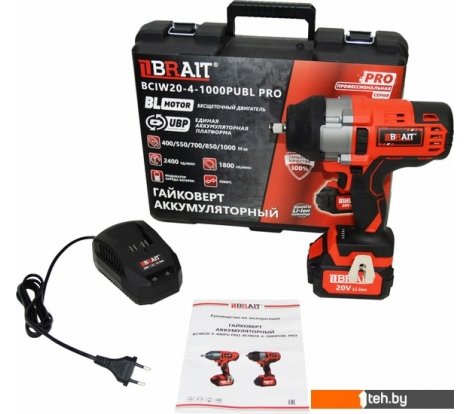  - Шуруповерты, гайковерты, электроотвертки Brait BCIW20-4-1000PUBL Pro 21.01.206.101 (с 1-им АКБ, кейс) - BCIW20-4-1000PUBL Pro 21.01.206.101 (с 1-им АКБ, кейс)