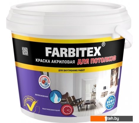 - Краски и эмали Farbitex Акриловая для потолков 25 кг (белый) - Акриловая для потолков 25 кг (белый)