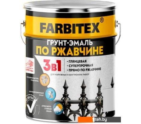 - Краски и эмали Farbitex По ржавчине 3в1 5 кг (серый) - По ржавчине 3в1 5 кг (серый)