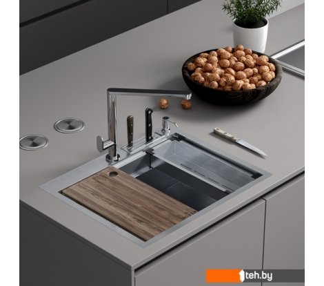- Кухонные мойки Roxen Stage 560250-60 сатин (c держателем для ножей, двумя коландерами, разделочной доской и дозатором) - Stage 560250-60 сатин (c держателем для ножей, двумя коландерами, разделочной доской и дозатором)