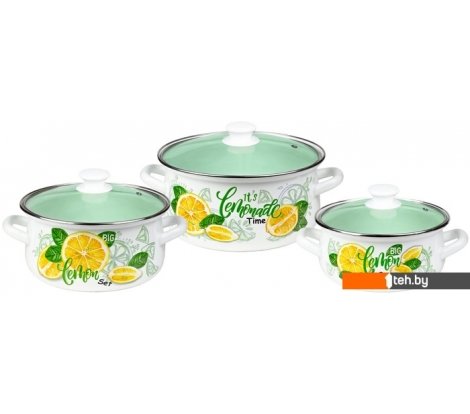  - Кастрюли КМЗ Лимонный сет-1-Экстра (3 шт, белый) - Лимонный сет-1-Экстра (3 шт, белый)