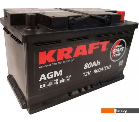  - Автомобильные аккумуляторы Kraft AGM 80 R+ - AGM 80 R+