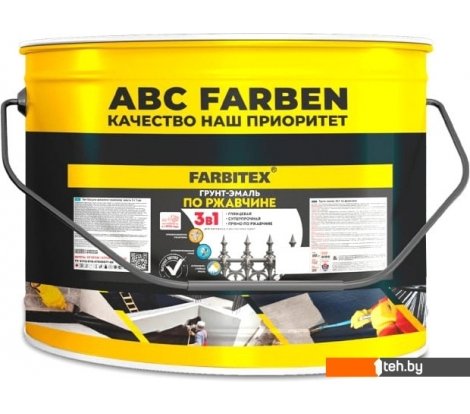 - Краски и эмали Farbitex По ржавчине 3в1 10 кг (серый) - По ржавчине 3в1 10 кг (серый)