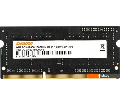  - Оперативная память Digma 4ГБ DDR3 SODIMM 1600 МГц DGMAS31600004S - 4ГБ DDR3 SODIMM 1600 МГц DGMAS31600004S