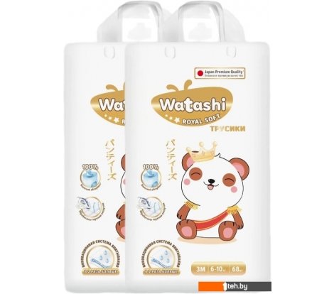  - Детские подгузники Watashi Royal Soft 3 M 6-10 кг (136 шт) - Royal Soft 3 M 6-10 кг (136 шт)