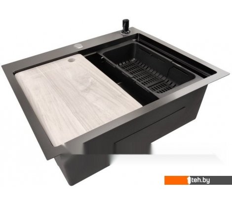  - Кухонные мойки Stellar Decor S6050NB-A-D (нано черный, c доской) - Decor S6050NB-A-D (нано черный, c доской)