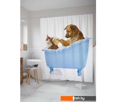  - Шторки и карнизы для ванн и поддонов JoyArty Кот и пес в ванной sc_15568 - Кот и пес в ванной sc_15568
