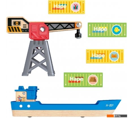  - Игрушечный транспорт Hape Грузовой корабль и подъемный кран. У моря E3792-HP - Грузовой корабль и подъемный кран. У моря E3792-HP