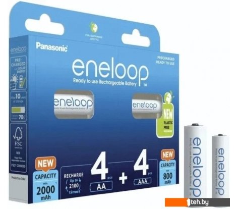  - Батарейки, аккумуляторы, зарядные Panasonic Eneloop AA 2000mAh 4 шт + AAA 800mAh 4 шт BK-KJMCDE44E - Eneloop AA 2000mAh 4 шт + AAA 800mAh 4 шт BK-KJMCDE44E