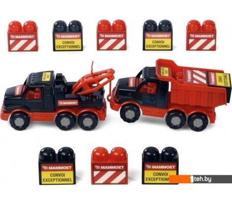  - Игрушечный транспорт Полесье Mammoet Самосвал+Эвакуатор+Конструктор 10 эл. 57143 - Mammoet Самосвал+Эвакуатор+Конструктор 10 эл. 57143