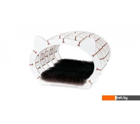  - Сборные модели Eco-Wood-Art «Кошкин дом» белый каркас — черный мех - «Кошкин дом» белый каркас — черный мех