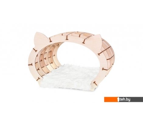  - Сборные модели Eco-Wood-Art «Кошкин дом» натуральный каркас — белый мех - «Кошкин дом» натуральный каркас — белый мех