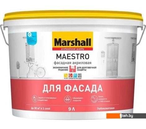  - Краски и эмали Marshall Maestro Фасадная BW 9 л (глубокоматовый белый) - Maestro Фасадная BW 9 л (глубокоматовый белый)