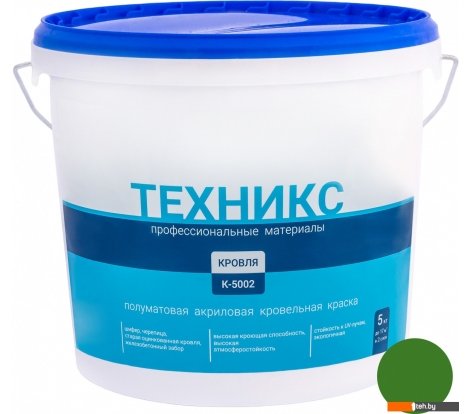  - Краски и эмали Техникс Для кровли К-5002 5 кг (зеленый) - Для кровли К-5002 5 кг (зеленый)
