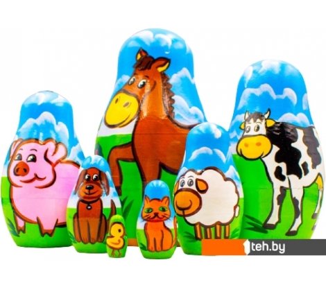  - Развивающие игрушки Брестская Фабрика Сувениров Матрешки животные фермы (набор 7 шт) - Матрешки животные фермы (набор 7 шт)