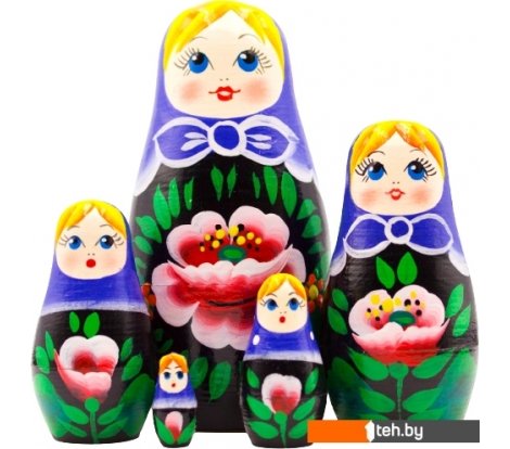  - Развивающие игрушки Брестская Фабрика Сувениров Девушка с ромашками и маками в фиолетовом платке (набор 5 шт) - Девушка с ромашками и маками в фиолетовом платке (набор 5 шт)