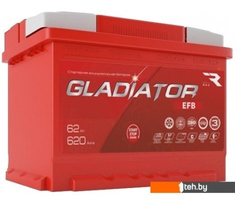  - Автомобильные аккумуляторы Gladiator EFB 62 R+ (62 А·ч) - EFB 62 R+ (62 А·ч)
