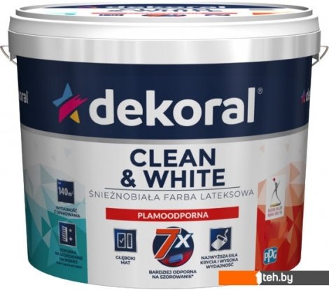 - Краски и эмали Dekoral Clean&White Грязеотталкивающая матовая 3 л (белый) - Clean&White Грязеотталкивающая матовая 3 л (белый)