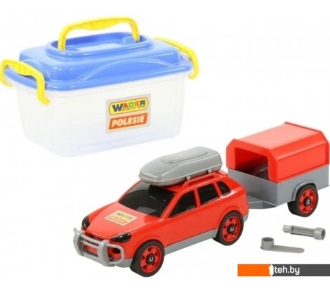  - Игрушечный транспорт Полесье Автомобиль легковой с прицепом (в контейнере) 56658 - Автомобиль легковой с прицепом (в контейнере) 56658