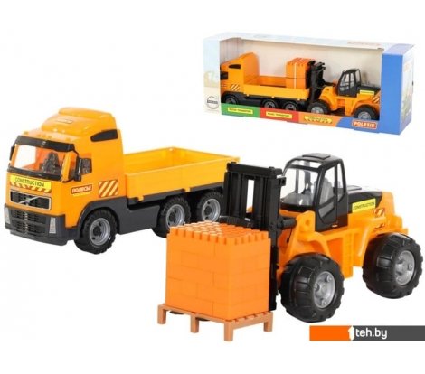  - Игрушечный транспорт Полесье Volvo автомобиль бортовой+автокар+конструктор 30 эл. 1565 - Volvo автомобиль бортовой+автокар+конструктор 30 эл. 1565