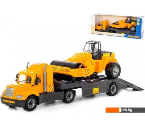 - Игрушечный транспорт Полесье Майк автомобиль-трейлер + дорожный каток 55712 - Майк автомобиль-трейлер + дорожный каток 55712