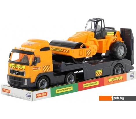 - Игрушечный транспорт Полесье Volvo автомобиль-трейлер + дорожный каток 58416 - Volvo автомобиль-трейлер + дорожный каток 58416