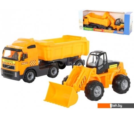 - Игрушечный транспорт Полесье Автомобиль-самосвал с полуприцепом + трактор-погрузчик 0384 - Автомобиль-самосвал с полуприцепом + трактор-погрузчик 0384