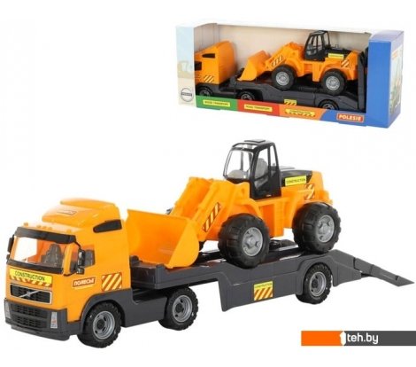 - Игрушечный транспорт Полесье Volvo автомобиль-трейлер + трактор-погрузчик 9616 - Volvo автомобиль-трейлер + трактор-погрузчик 9616