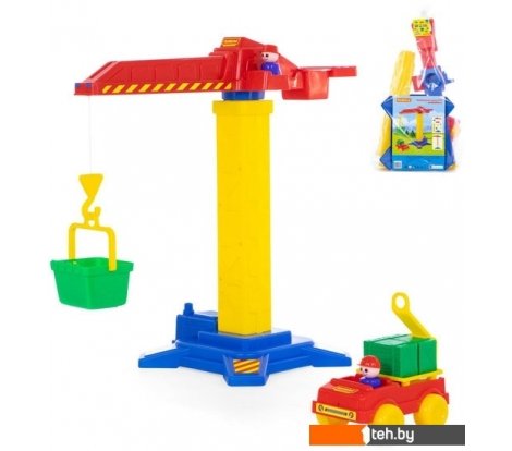 - Игрушечный транспорт Полесье Башенный кран №1 + автомобиль 58195 - Башенный кран №1 + автомобиль 58195