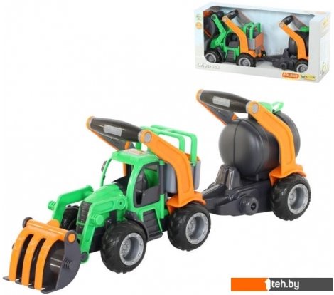 - Игрушечный транспорт Полесье ГрипТрак трактор-погрузчик с цистерной 37404 - ГрипТрак трактор-погрузчик с цистерной 37404
