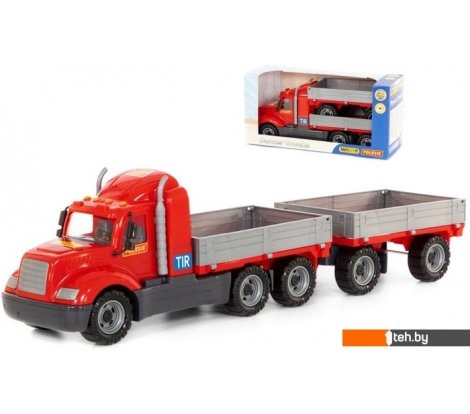 - Игрушечный транспорт Полесье Майк автомобиль бортовой с прицепом 55538 - Майк автомобиль бортовой с прицепом 55538