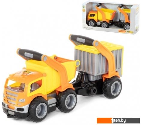- Игрушечный транспорт Полесье ГрипТрак автомобиль-самосвал с полуприцепом 37466 - ГрипТрак автомобиль-самосвал с полуприцепом 37466