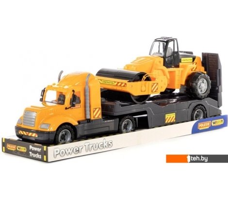 - Игрушечный транспорт Полесье Майк автомобиль-трейлер + дорожный каток 58584 - Майк автомобиль-трейлер + дорожный каток 58584