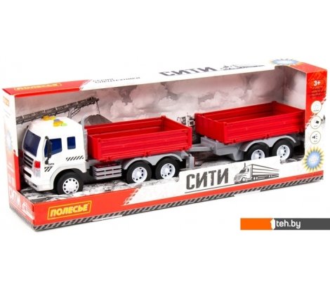  - Игрушечный транспорт Полесье Сити бортовой с прицепом 93110 (красный) - Сити бортовой с прицепом 93110 (красный)