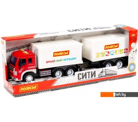  - Игрушечный транспорт Полесье Сити с прицепом 93134 (красный/белый) - Сити с прицепом 93134 (красный/белый)