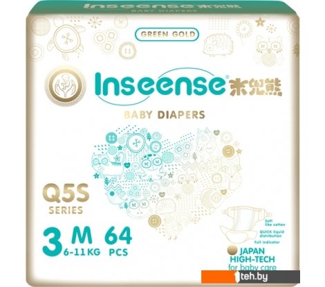  - Детские подгузники Inseense Q5S M 6-11 кг Ins72751 (64 шт) - Q5S M 6-11 кг Ins72751 (64 шт)