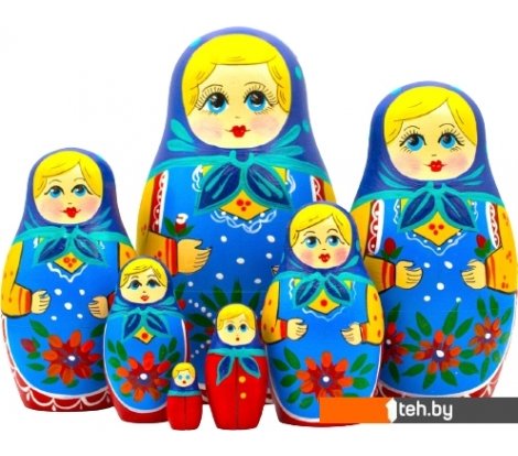  - Развивающие игрушки Брестская Фабрика Сувениров В синем платке и сарафане с цветочным декором (набор 7 шт) - В синем платке и сарафане с цветочным декором (набор 7 шт)